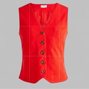 J.Crew-Button-front linen-blend vest, red size 6-NWT